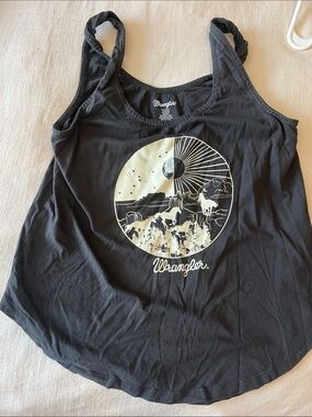 Wrangler Black Tank Top with Cream Desert Horse Graphic